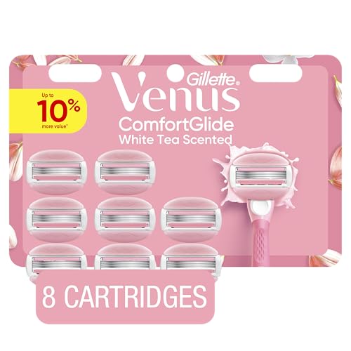 Venus ComfortGlide White Tea Women's Razor Blades, with Built-in Shave Gel Bars, 8 Razor Blade Refills
