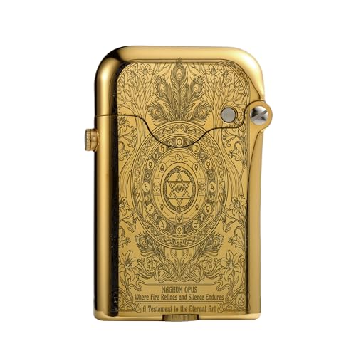 Image of THORENS Soft Flame Vintage Brass Kerosene Lighter, Automatic Igition Refillable Unique Gold Fluid Lighters, Luxury Gift for Dad, Safety Lock, Grinding Wheel, Engraved, Etching, Single Claw Magnum Opus