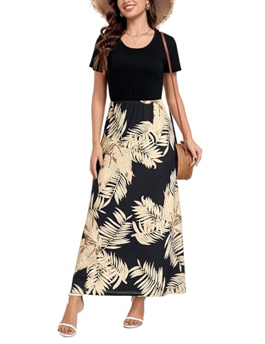Image of Lacavocor Womens Short Sleeve Maxi Dresses Empire Waist Long Dress