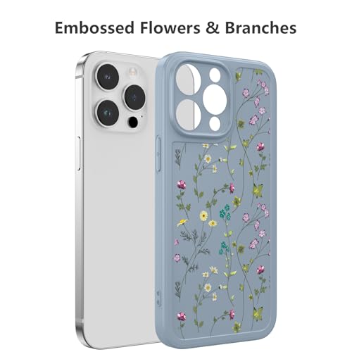 Image of RALEAVO Floral Case for iPhone 13 Pro,Cute Flowers Pattern Case,Gray | for iPhone 13 Pro Case with Cute Flower Branch Pattern Design,Pretty Case for Girls Women,Soft Silicone Shockproof Cover