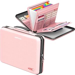 Fireproof File Box, Expanding File Organizer with 13 Pockets, Portable Fireproof Document Box Hard-Shell Document Organizer Storage for Documents Laptop Passports Cards Pink