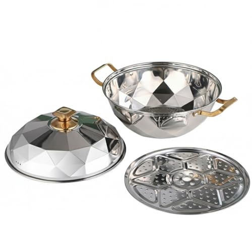 304ステンレス 蒸し器 蒸し鍋 煮込み鍋 両用鍋 28cm 魚鱗模様底 家庭用/業務用 健康調理 時短 料理教室 パーティー向け 和洋中対応 (3.28cm 銀色 蒸し煮込み両用鍋 304ステンレス 蒸し格付き)