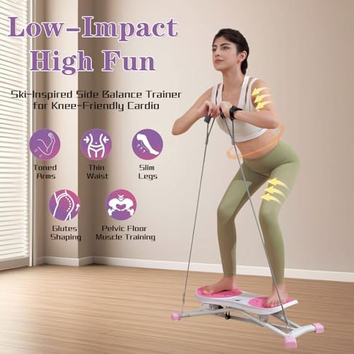 Stridon Balance Board with Resistance Bands, Ski Balance Training Machine, LCD Monitor, 330 lbs Capacity Portable Core Trainer for Full Body Cardio Workout Equipment