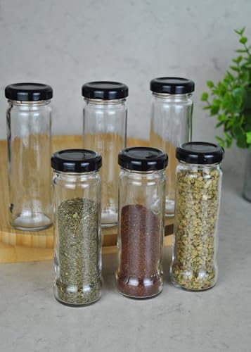 6 Adet 105 ml Metal Siyah Kapaklı 105 Cc Şeffaf Uzun Cam Kavanoz Baharatlık Beslenme Şişe - Görsel 1