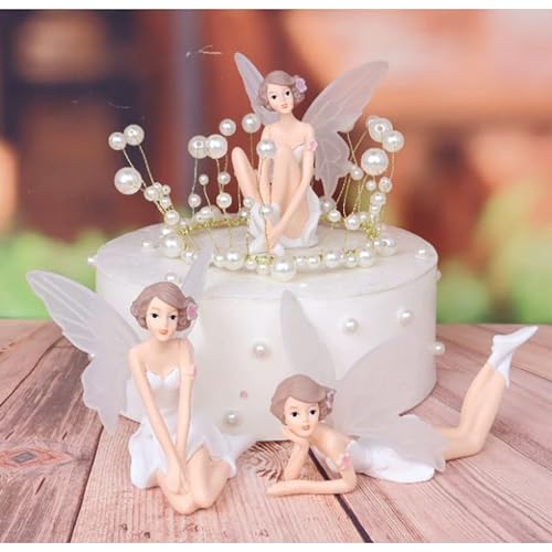 Image of Fairy Trio: 3-Piece Toy Set /Decoration Items for Cake /Home /Office Table & It Can be Used as Playing Mini Fairy Toys for Girls (White)