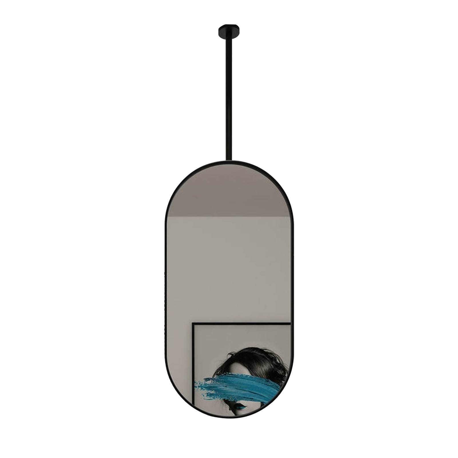 Miroir ovale noir de salle de bain suspendu, élégance en métal 50x70 cm