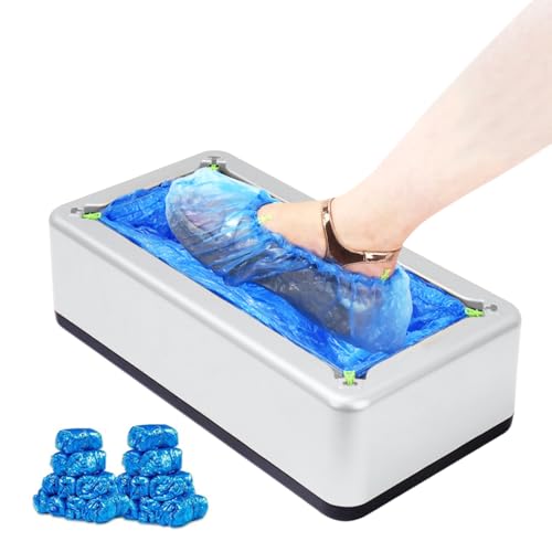 Automatic Shoe Cover Machine with 200 Disposable Shoe Covers Automatic Shoe Cover Machine for Home Use Disposable Non-slip Waterproof Shoe Covers for Indoors, Offices, Factories (Silver)