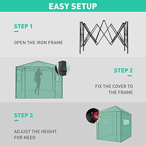 Pexfix 8'X 8' Portable Walk-In Greenhouse Easy Setup,Indoor Outdoor Greenhouse Garden Green Houses Instant Pop-Up Greenhouse,2 Roll-Up Mesh Windows And Roll-Up Zipper Door,Green #TOP2