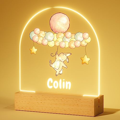 iDIY Lampara Bebe con Nombre - Regalo Bautizo Niña Niño, Regalos Bebes Recien Nacidos Originales, Regalo de Cumpleaños y Comuniones - Conejo