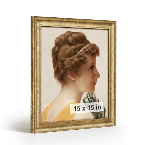 HLiWEGNS Antique Gold 15x15 Frame Poster Frame with Aged Gold Finish Picture Frame for 15 x 15 Artwork Canvas Prints Puzzles and Wall Decor