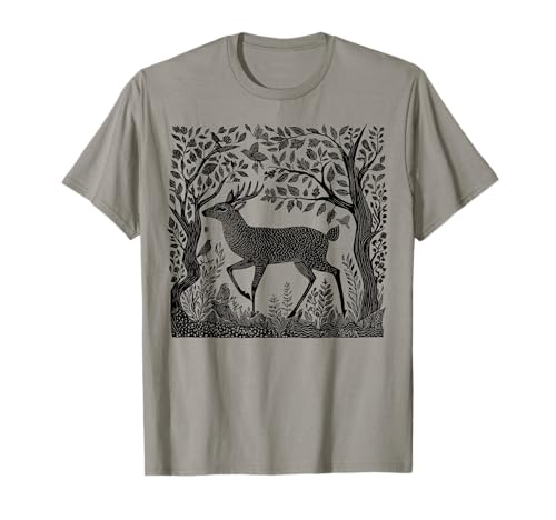 Deer Buck Wildlife Nature Lover Woodcut Forest Wilderness T-Shirt