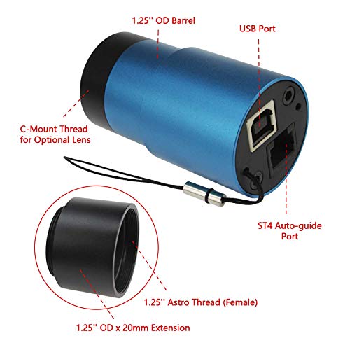 Astromania SGCMOS Series Telescope CMOS Camera - Great Camera for auto-Guiding and Multiple Types of Astrophotography - Multicolour Imaging