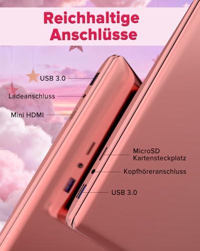 Molegar 2026 Laptop Computer Notebook QWERTY,15.6" IPS FHD Display,16GB RAM 512GB SSD,Celeron N5100 Prozessor,WiFi5,BT5.0,USB3.0,Beleuchtete Tastatur,Fingerprint für Business und Studenten,Rotgold 6