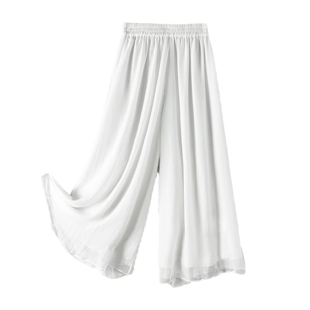 Hndudnff Womens Chiffon Drape Wide Leg Pants Summer Solid Color High Waist Casual Trousers