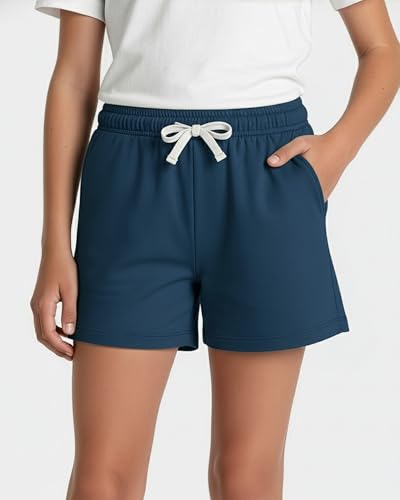 Image of Real Essentials 4 Pack: Girls French Terry Lounge Shorts - Ultra Soft Pull-On Gym, Camp, Sports & Everyday Shorts