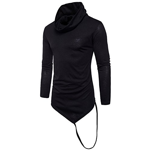 WSLCN Camiseta masculina longa com bainha para meninos, manga comprida, gola rolê assimétrico pulôve