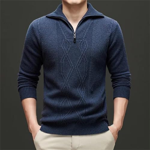 Men’S Warm Thick Wool Pullover Sweater Casual Long Sleeve Zipper Turtleneck Knitwear Jumper Tops2