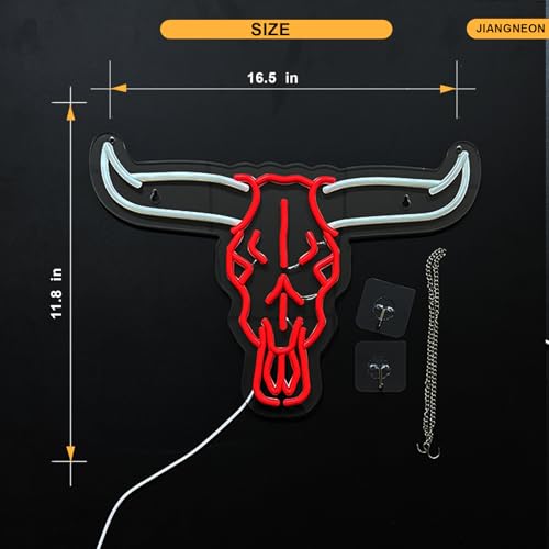 Image of Longhorn Bull Skull Neon Sign Cowboy Western Rodeo Bull Skull Neon Sign for wall decor Beer Bar Club Man Cave(16.5x11.9 Inch)