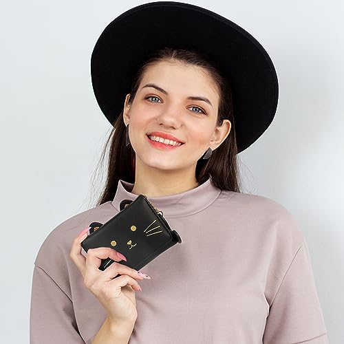 Purses for Women Small PU Leather,RFID Blocking Women Wallet Cute Bi-fold Wallet Fashion Black Cat Women's Purse Multi Slots Leather Wallet Thin and Light Coin Pocket Small Ladies Purse with ID Window3