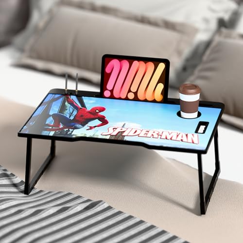 Image of LIDBOX Smart Multipurpose Foldable Laptop Table with Cup Holder, Study Table, Bed Table, Breakfast Table, Foldable and Portable /Ergonomic & Rounded Edges /Non-Slip Legs (COT SPIEDERR)