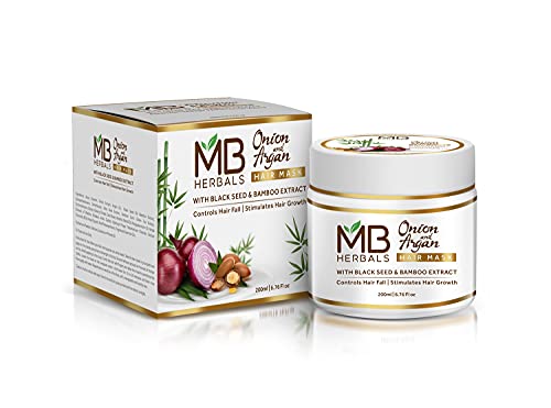 MB Herbals Onion & Argan Hair Mask 200ml (6.76 fl oz) with Black Seed & Bamboo Extracts 200ml | Controls Hair Fall & Stimulates Hair Growth