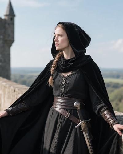 L'VOW Medieval Black Cloak with Hood Renaissance Hooded Cape for Halloween Assassin Creed Ninjia Cosplay4