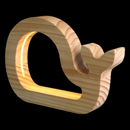 Lámpara de Mesa de Noche de Madera con Forma de Ballena