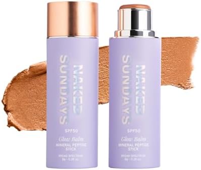 Naked Sundays SPF 50 Mineral Glow Balm – Peptide-Infused Multi-Tasking Blush Stick for Cheeks, Lips & Eyes – Broad Spectrum Mineral Sunscreen with Zinc Oxide – 8g (Bronze)