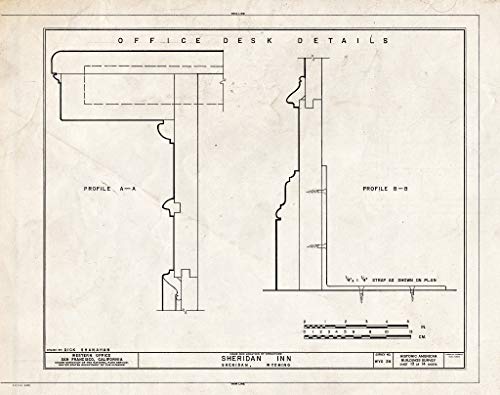 Historic Pictoric : Blueprint 13. Office Desk Details - Sheridan Inn, Broadway Between 4th & 5th Streets, Sheridan, Sheridan County, WY 14in x 11in