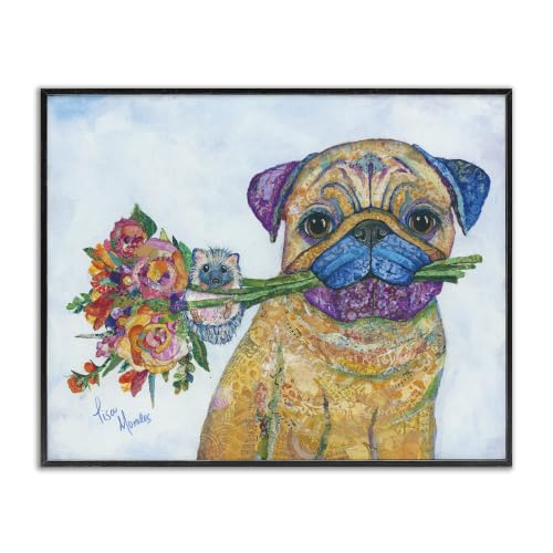 Pug Hedgehog Paisley Animal Collage, 24 x 30 Inch Framed Giclée Print