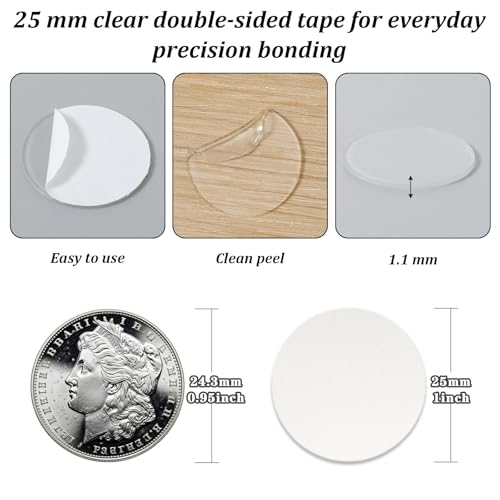 60 Stück 25mm Doppelseitige Klebepunkte, Transparent Foto Klebepads, Rund Transparente Aufkleber Keine Spuren Selbstklebende Klebepunkte für Auto Handyhalterungen und DIY Projekte