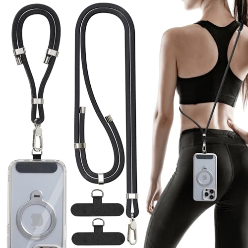 TNSNK 2 collane per cellulare universali, regolabili, per cellulare e cinturino da polso per tutti gli smartphone, catena per cellulare e cordino, 1 corta + 1 lunga station wagon (nera), Taglia unica