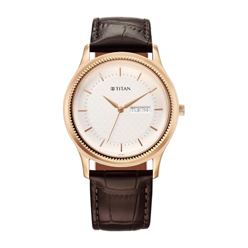 Image of Titan Karishma Quartz Analog with Day and Date Silver Dial Leather Strap Watch for Men