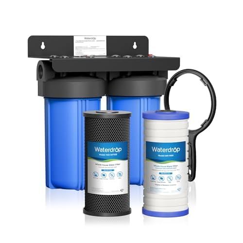Waterdrop 2 Stage Whole House Water Filter System, with Carbon Filter and Sediment Filter, 5-Stage Filtration, Highly Reduce Chlorine, Taste, Odor, 5 Micron WD-WHF21-BG, 1" Inlet/Outlet Stan