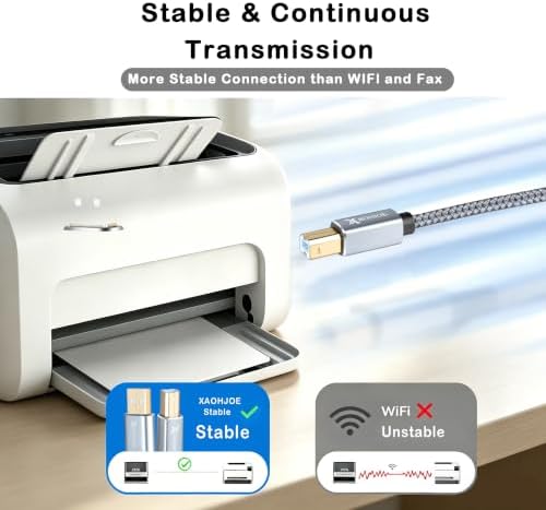 XBOHJOE USB 2.0 Printer Cable 10ft Type A Male to B Male Printer Scanner Cord for HP Canon Lexmark Epson Dell Xerox Samsung and More(Grey 10FT) — view 3