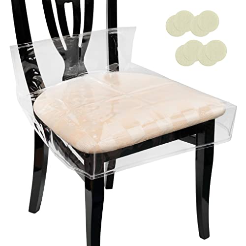 Sherada 2 Pack Clear Plastic Dining Chair Covers Waterproof Stain Scratch Resistant Chair Seat Protectors/Pvc Slipcovers Reusable With Adjustable Belt Strap 17''X18'' Complete With Chair Felt Pads #TOP1