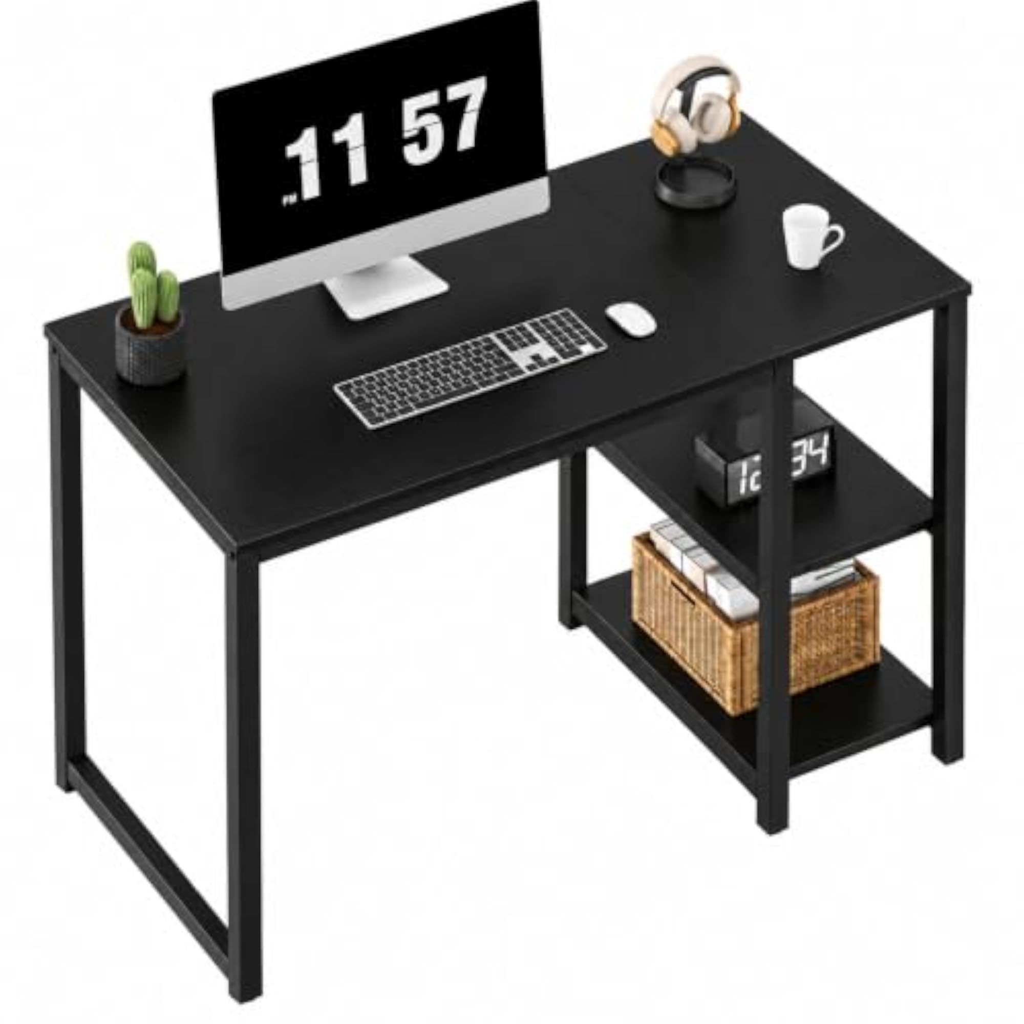 Wooden Study Table Computer Desk with Storage Shelves, Black
