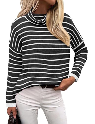 Zeagoo Womens Turtleneck Sweater Fall Fashion 2025 Long Sleeve Chunky Knitted Pullover Color Block Trendy Jumper Top