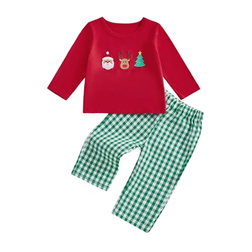 Christmas Baby Girl Boy Outfit Merry Santa Sweatshirt Long Sleeve Shirt Plaid Pants Toddler Boy Christmas Clothes