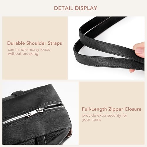 Image of KALIDI Tote Bag Vegan Leather Women Pocket Utility Bag Faux Leather Shoulder Travel Purse Vintage Handbag for Work