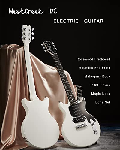 Westcreek Dc Electric Guitar With 6 String, Solid Body Electric Guitar, Dog Ear P90 Pickups, Bone Nut, Right Handed, 22 Frets, Slim C Neck, Roosewood Fretboard, Mahogany Body #TOP2