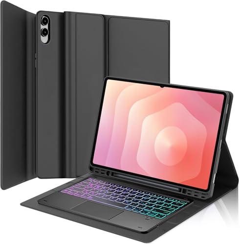 Wineecy Hülle Tastatur für Samsung Galaxy Tab S11 Ultra 14.6 Zoll 2025 Tablet SM-X936B/ SM-X930, 3-Zonen 7-Farben Beleuchtung, Smart Touchpad, Abnehmbare Magnetische Bluetooth QWERTZ Tastatur