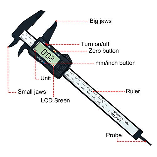 MCIGICM Digital Caliper, 0-6 inches Vernier Caliper with LED Screen, Inch and Millimeter Conversion Measuring Tool (2 batteries included) - Thumbnail 5