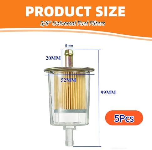 Fuel Filters Industrial High Performance Universal Tractors Cars Trucks Motorcycles Gas Powered Engine Inline Gas Fuel Line 3/8" 5 Pack