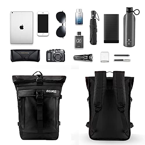 BBD RollTop Rugzak voor dames en heren, 15,6 inch laptoprugzak van PU en Oxford, waterdichte schoolrugzak, dagrugzak voor universiteit, vrije tijd, sport, reizen, zwart. 31, - Image 7