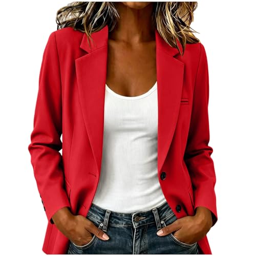 FOCLMP Blazers for Women Business Casual Lightweight Open Front Long Sleeve Blazer 2026 Work Office Suit Jacket with Pockets Womens Suit Red 3XL