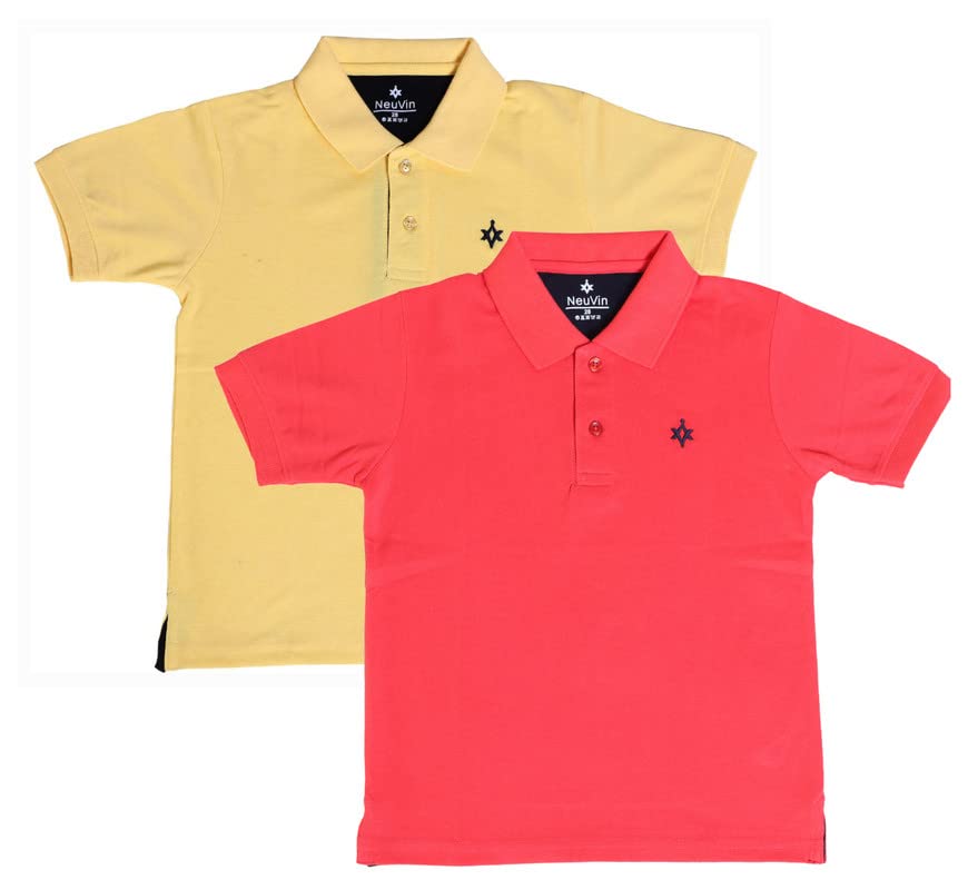 Image of Boys Cotton Matty Polo T-Shirt Combo - Pack of 2, Soft Textured Fabric, Half Sleeves, Casual Wear