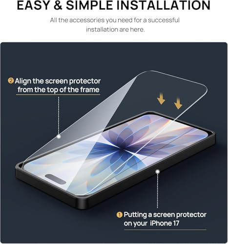 Image of Mr.Shield Screen Protector for iPhone 17 and 16 Pro, 9H Hardness Tempered Glass Screen Guard, Military Grade Shatterproof, Easy Installation Tray, HD Clarity, Case-Friendly [2 Pack]