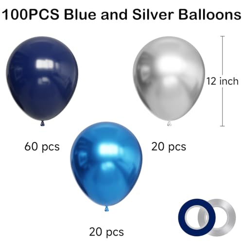 Image of YMSZ Blue Balloons, 100pcs 12Inch Navy Blue and Silver Balloons