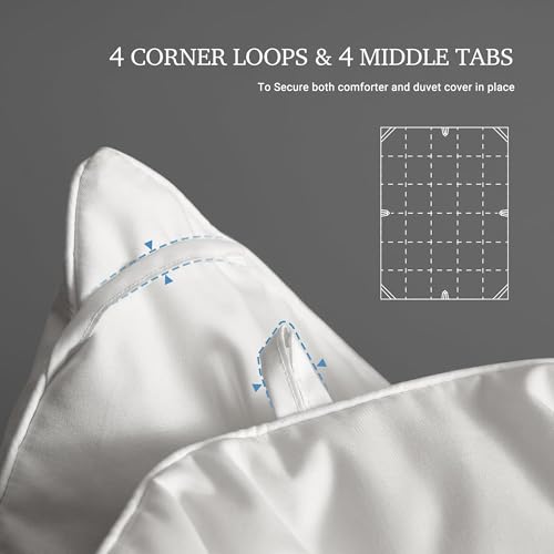 Hotel Grand Luxury White Goose Feather Down Fiber Comforter King Size, 100% Cotton All Season Duvet Insert King, Fluffy Medium Warmth Bedding Comforter with 8 Corner Loops, White 106x90 Inch